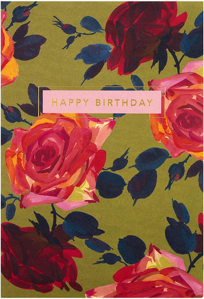 General Happy Birthday Card Red Floral Design