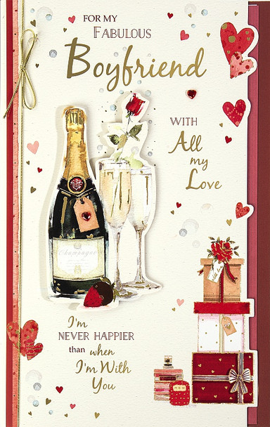 Valentine’s Day Card Boyfriend Champagne Bottle With Flutes