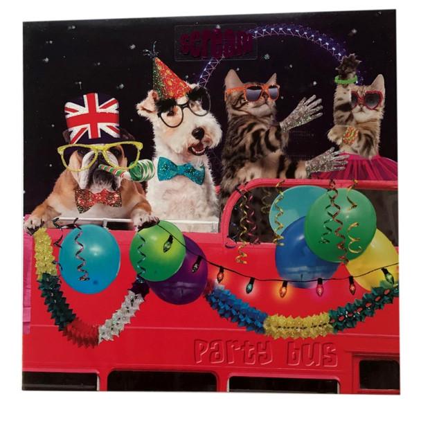 Party Bus Square Greeting Card Scream Animal Humour Photo Cards Blank Insid