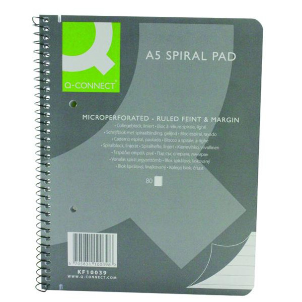 Pack of 5 A5 160 Pages Ruled Margin Spiral Soft Cover Notebook