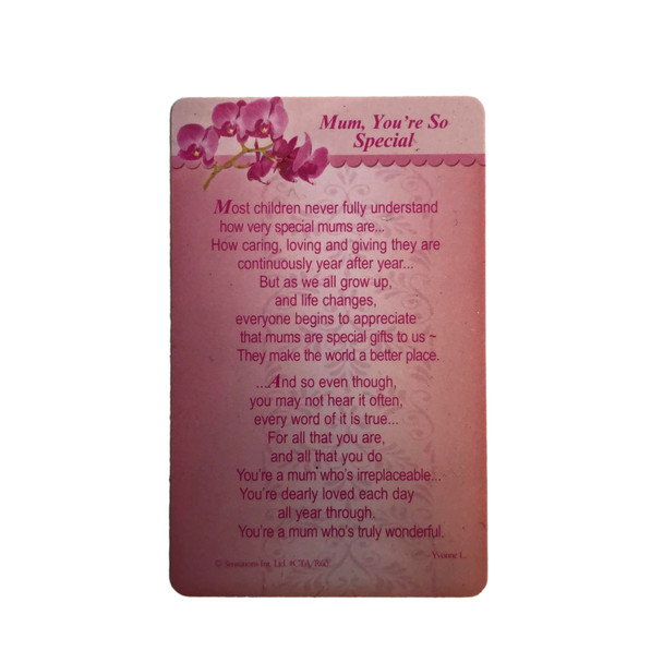 Mum, You're So Special Wallet Card (Sentimental Keepsake Wallet / Purse Card)