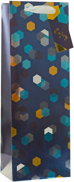 Blue Geometric Patterned Bottle Size Gift Bag For Father's Day Birthday Act