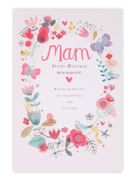 Mam Happy Birthday Flowers Greeting Card