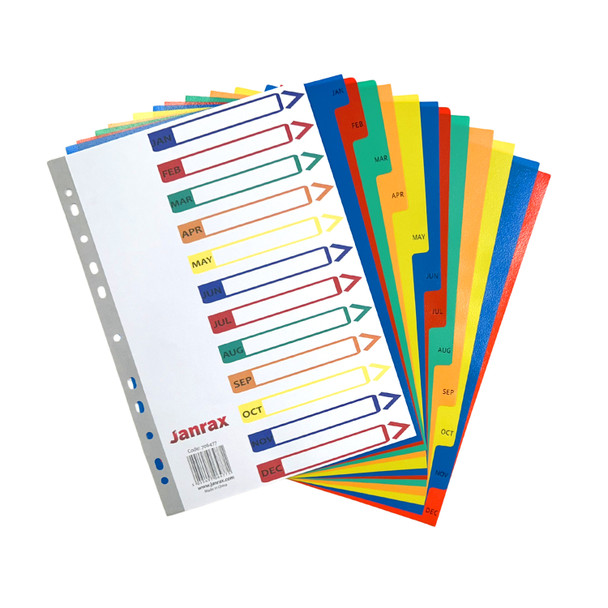 Pack of 10 Jan - Dec Month A4 Polypropylene Dividers with Reinforced Index Cover