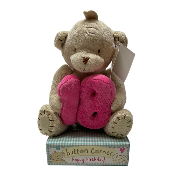 Button Corner Bear Holding Number "18" Birthday Gift