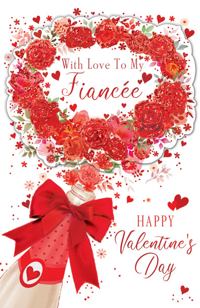 With Love to My Fiancee Champagne Flower Confetti Design Valentine's Day Card