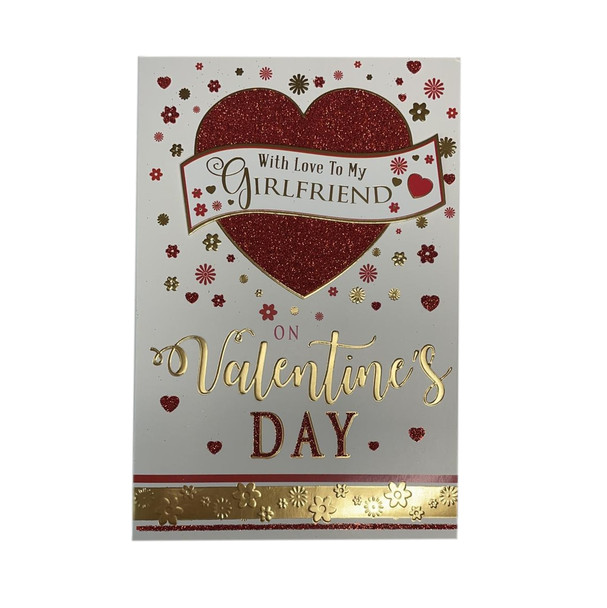 With Love To My Girlfriend Glitter Heart Design Valentine's Day Card