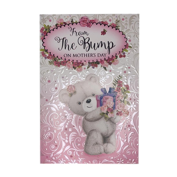 From The Bump Teddy Holding Flowers Design Mother's Day Card