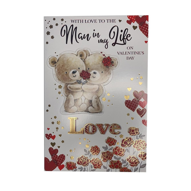 With Love To The Man In My Life Teddies With Rose Design Valentine's Day Card