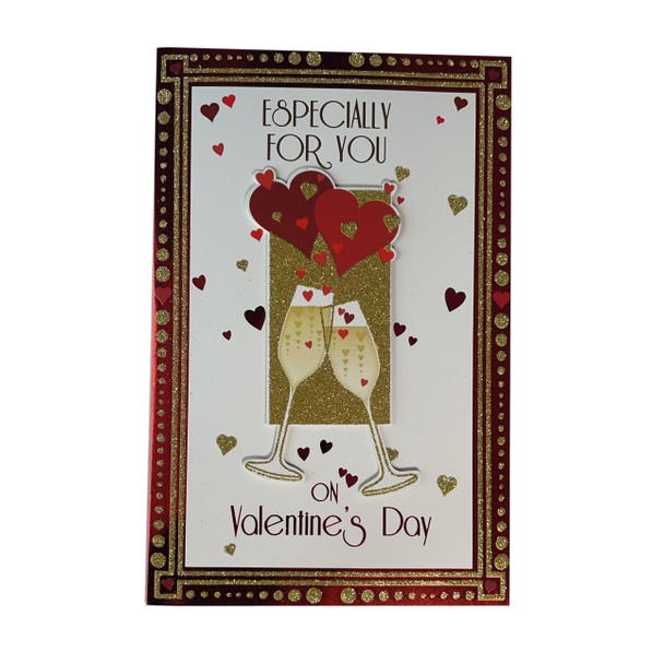 Especially For You Hearts And Champagne Design Open Valentine's Day Card