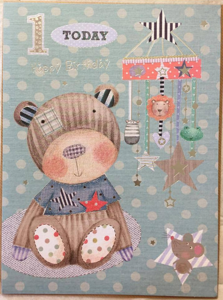 Teddy Design 1st Birthday Card Boy Large 