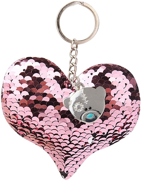 Me To You Pink Sequin Love Heart Keyring with Tatty Teddy Charm