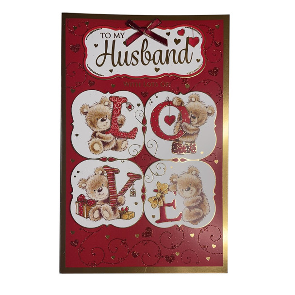 To My Husband Teddies Holding Letters LOVE Design Valentine's Day Card