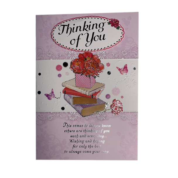 Thinking of You Roses and Books Design Greeting Card