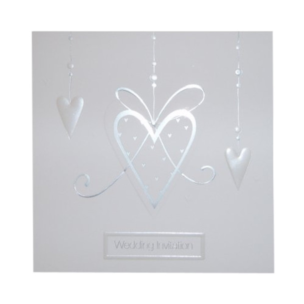 Pack of 5 Luxury White Wedding Invitations with Pearlised Hearts