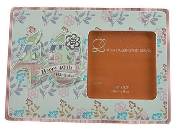 Laura Darrington Patchwork Collection 19cm Wooden Photo Frame Happy 40th Birthday 