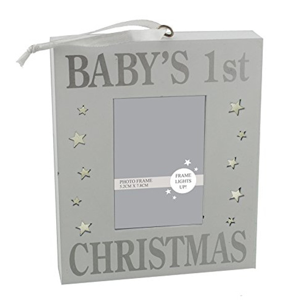 Baby's 1st Christmas Photo Frame Silver Sparkle Light Up Wall Plaque