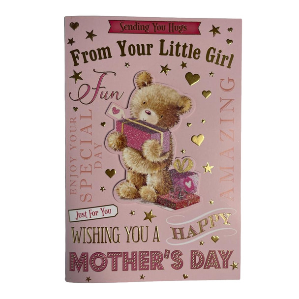 From Your Little Girl Teddy Holding Gift Design Mother's Day Card