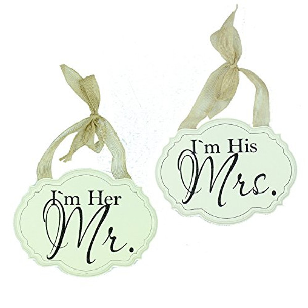 Amore Pair of Wall Plaques Decorations - 'I'm Her Mr' & 'I'm His Mrs' Set of 2 - Wedding or home decorations