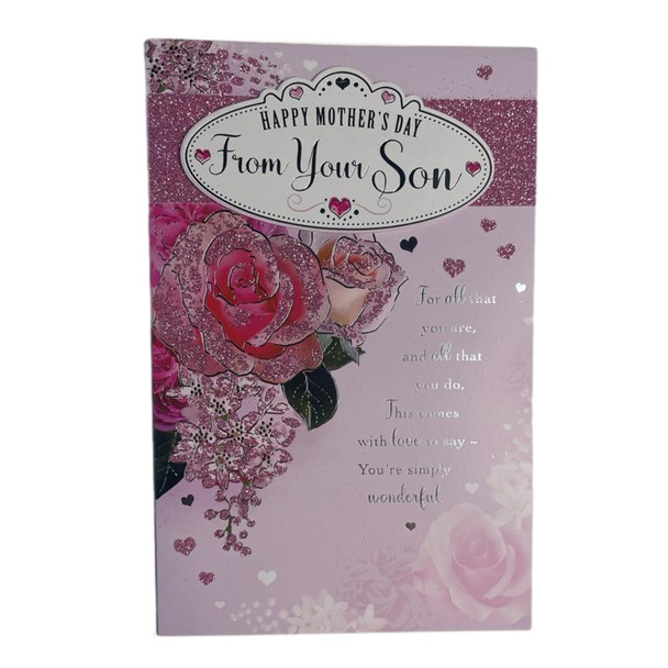 From Your Son Glitter Rose Design Mother's Day Card