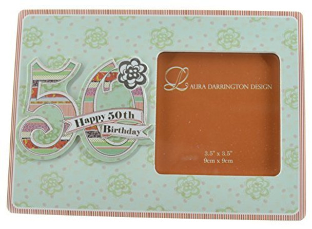 Laura Darrington Patchwork Collection 19cm Wooden Photo Frame - Happy 50th Birthday
