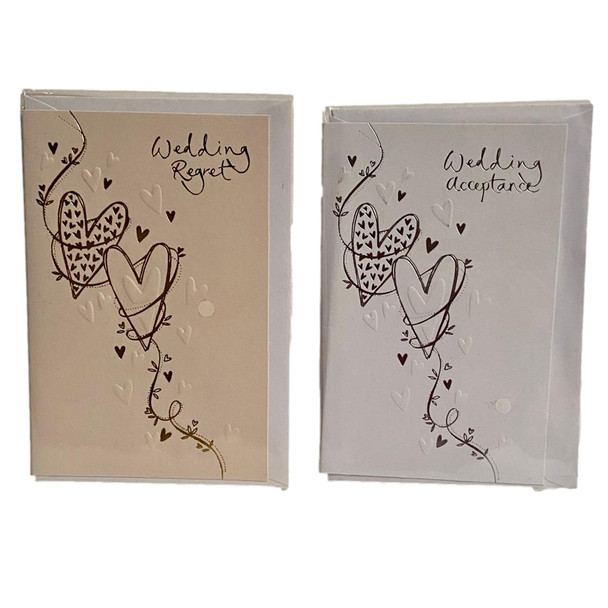 Wedding Regret Card Foiled RSVP Hearts - Regret Version