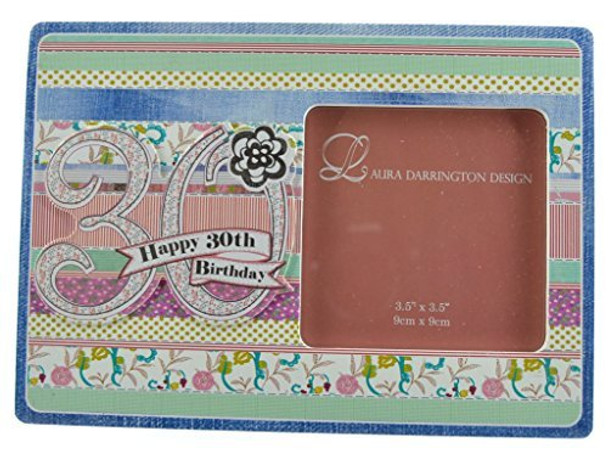 Laura Darrington Patchwork Collection 19cm Wooden Photo Frame Happy 30th Birthday