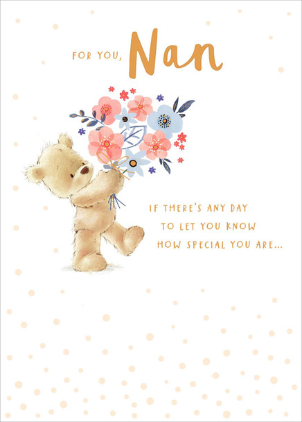 Birthday Card For Nan Bear With Bunch Of Flowers