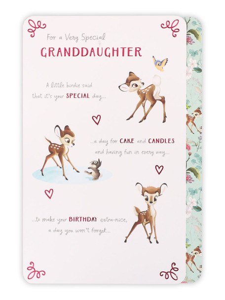 Bambi and Thumper with Red Foil Finish Granddaughter Birthday Card