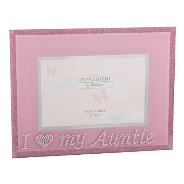 Impressions Glass Photo Frame Pink Glitter"I Love my Auntie"