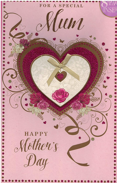 Special Mum 8 Page Insert Heart Design Luxury Mother's Day Card