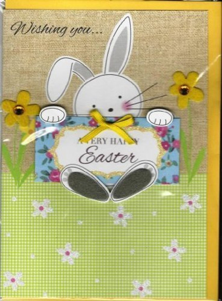 Easter Bunny and Felt Flowers Handmade Second Nature Card