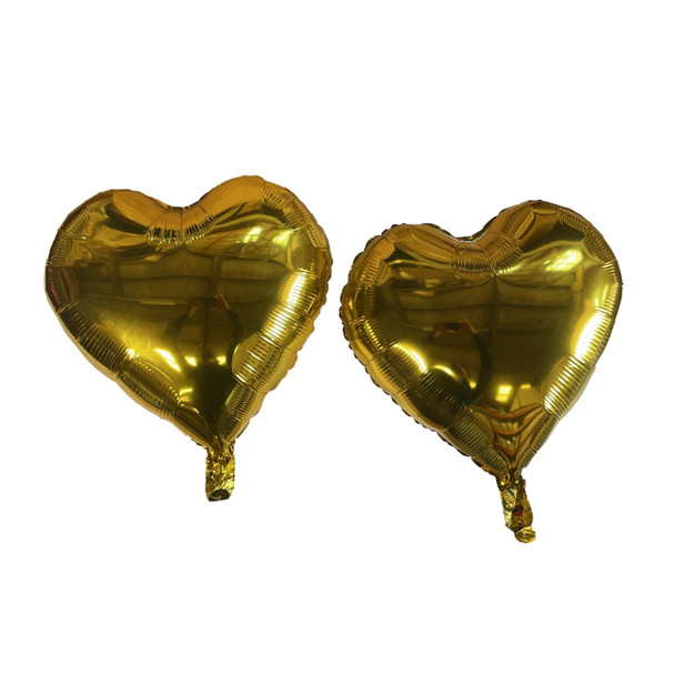 Two Golden Heart Foil Balloons With Ribbon and Straw for Inflating