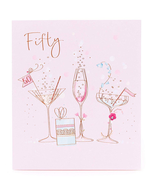 Fun Cocktail and Champagne Design 50th Birthday Card