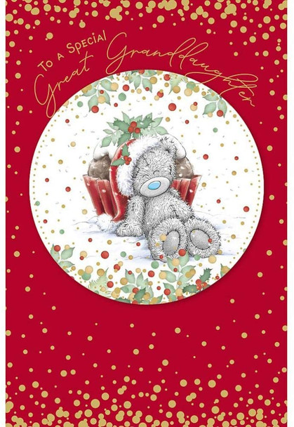 Great Granddaughter Bear Sat By Mince Pie Design Christmas Card