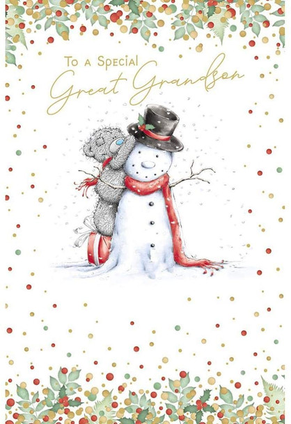 Great Grandson Tatty Teddy With Snowman Design Christmas Card