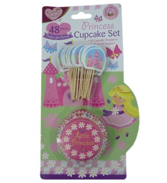 Princess 24 x Cupcake Muffin Case Cases Wrapper & 24 x Cake Topper Toppers