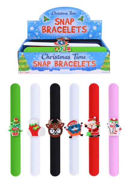 Pack of 24 Christmas Snap Bracelets with Print