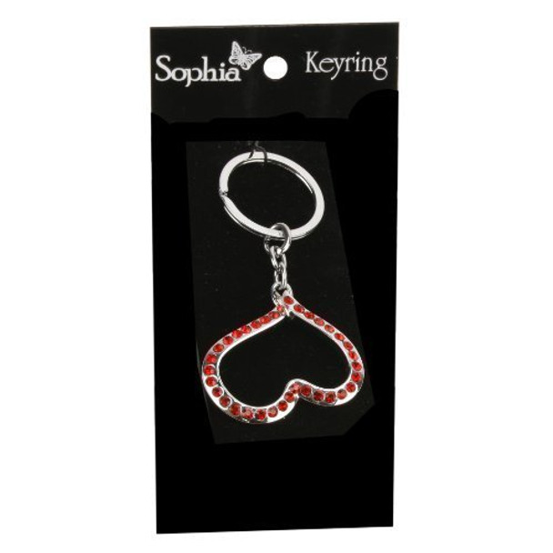 Female Keyring Gift For Her Heart with Red Crystals 