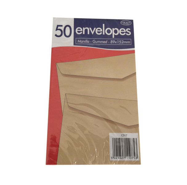 Pack of 50 89x152mm Gummed Manilla Envelopes