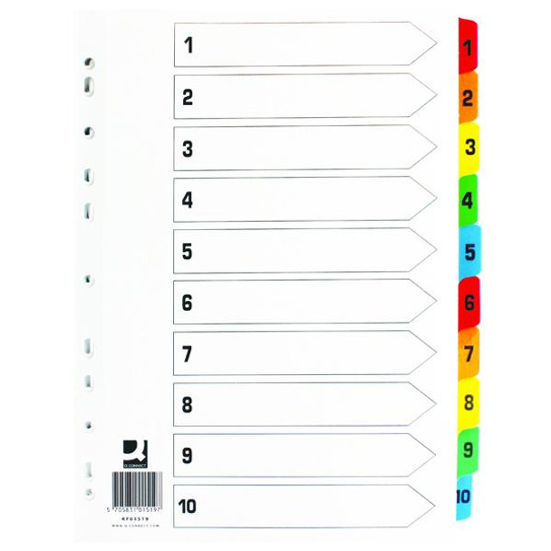 A4 1-10 Multi-Colour Multi-punched Reinforced Board White Numbered Tabs Index