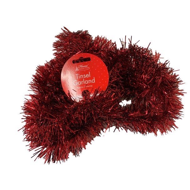 2m Christmas Red Slim Tinsel