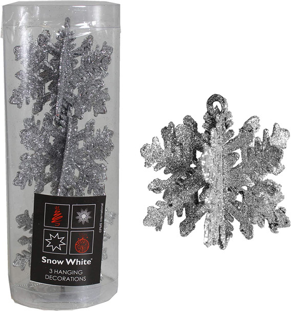 Pack of 3 Hanging Silver Snowflake Christmas Decorations