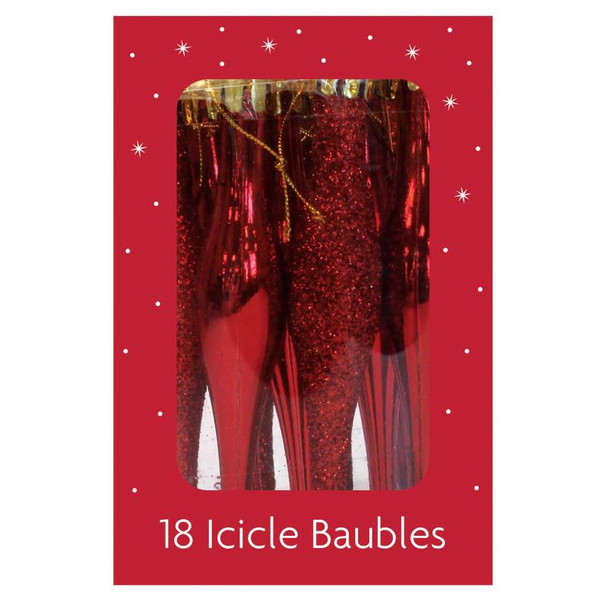 Pack of 18 Christmas Red Icicle Baubles