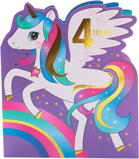 4 Year Old Girl Unicorn Birthday Card