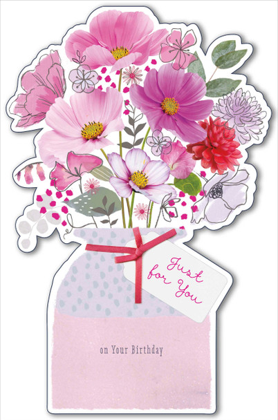 Just For You On Your Birthday Card Die Cut Vase Of Flowers