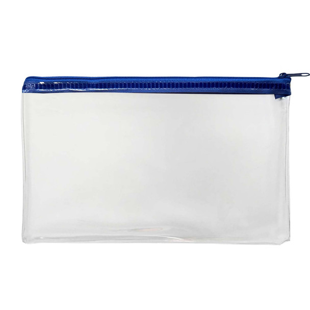 120 x Janrax 8x5" Blue Zip Clear Exam Pencil Case - See Through Transparent