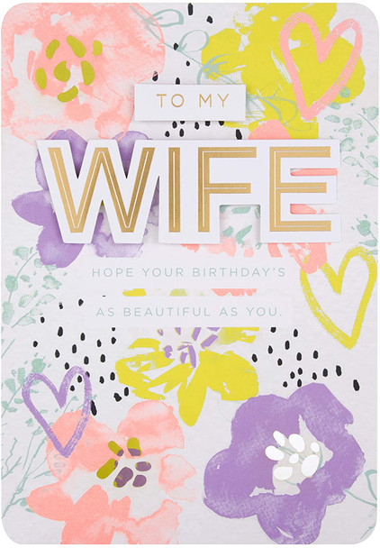 Neon Floral Design with 3D Text Wife Birthday Card