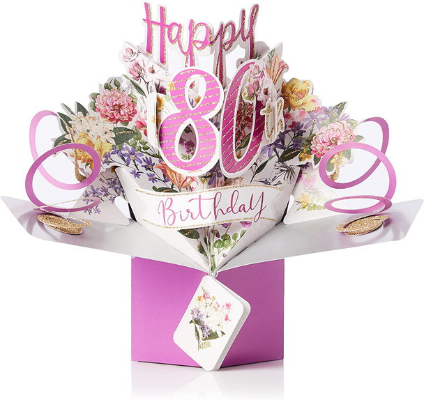 80th Birthday Pop Up Card with Flowers