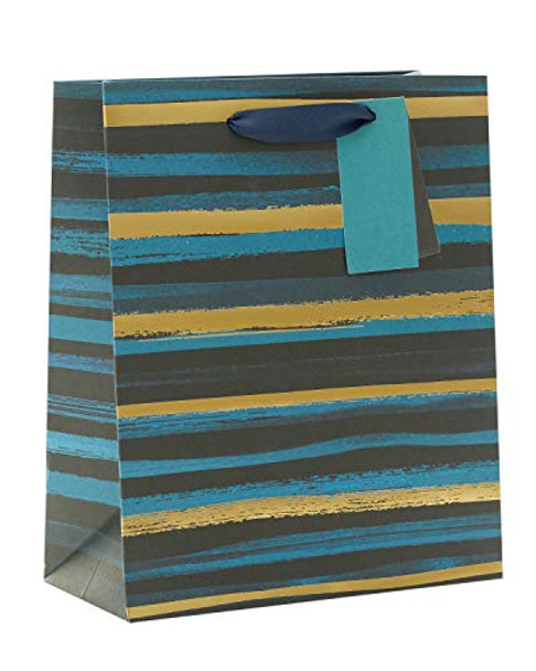 Birthday Medium Gift Bag with Blue and Gold Stripe